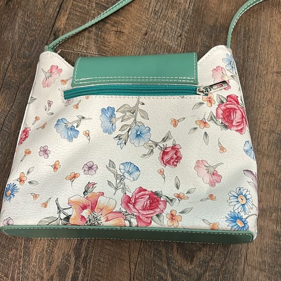 L'Artigiano Italian Genuine Leather Crossbody Bag Teal Floral - Picture 8 of 12